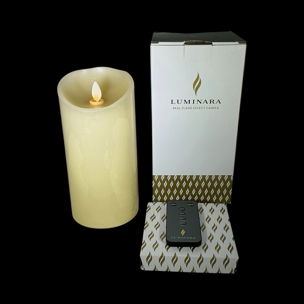 Luminara Real Flame-Effect pillar candle W/remote Unscented Ivory 7.5" X 3.5"NOB